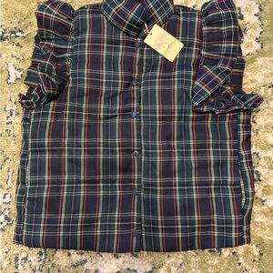 Entro Plaid Puffer Vest with Ruffle Sleeves NWT